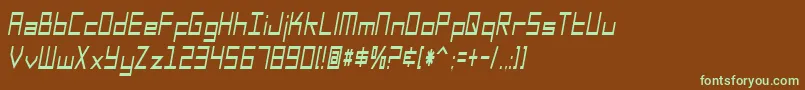 フォントSfSquareHeadCondensedItalic – 緑色の文字が茶色の背景にあります。