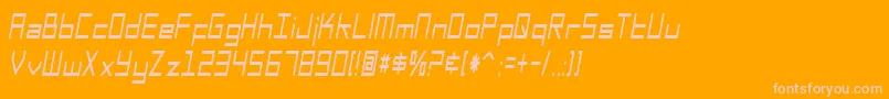 SfSquareHeadCondensedItalic-fontti – vaaleanpunaiset fontit oranssilla taustalla