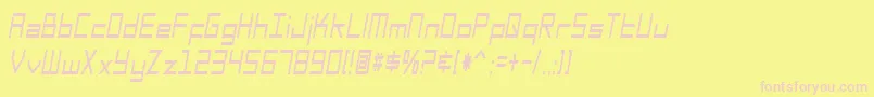 SfSquareHeadCondensedItalic-fontti – vaaleanpunaiset fontit keltaisella taustalla