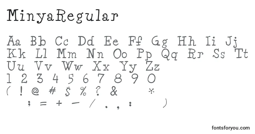 A fonte MinyaRegular – alfabeto, números, caracteres especiais