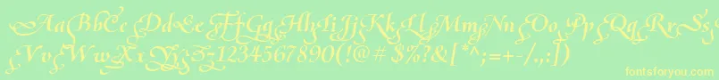 フォントOliettaScriptPoesiaBolditalic – 黄色の文字が緑の背景にあります