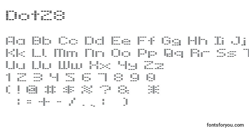 A fonte Dot28 – alfabeto, números, caracteres especiais