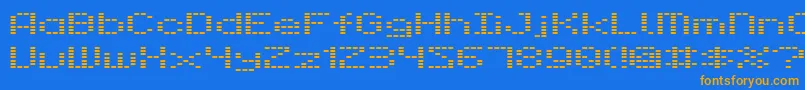 フォントDot28 – オレンジ色の文字が青い背景にあります。