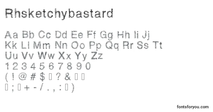 A fonte Rhsketchybastard – alfabeto, números, caracteres especiais