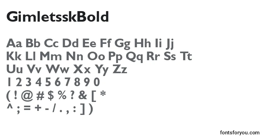 Schriftart GimletsskBold – Alphabet, Zahlen, spezielle Symbole