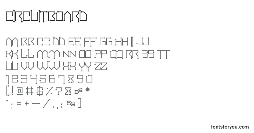 Schriftart Circuitboard – Alphabet, Zahlen, spezielle Symbole