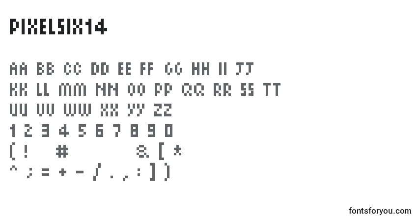 Czcionka Pixelsix14 – alfabet, cyfry, specjalne znaki