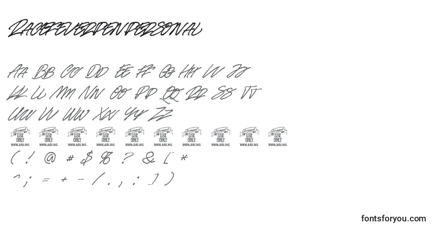 Czcionka Racefeverpenpersonal – alfabet, cyfry, specjalne znaki