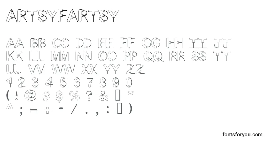 Czcionka ArtsyFartsy – alfabet, cyfry, specjalne znaki