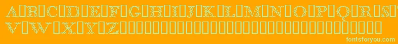 BodoniclassicFloralinitials-Schriftart – Grüne Schriften auf orangefarbenem Hintergrund