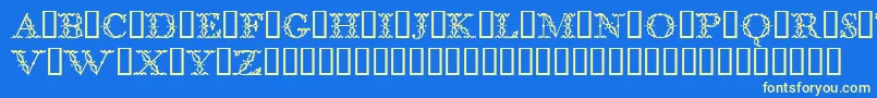 BodoniclassicFloralinitials-Schriftart – Gelbe Schriften auf blauem Hintergrund