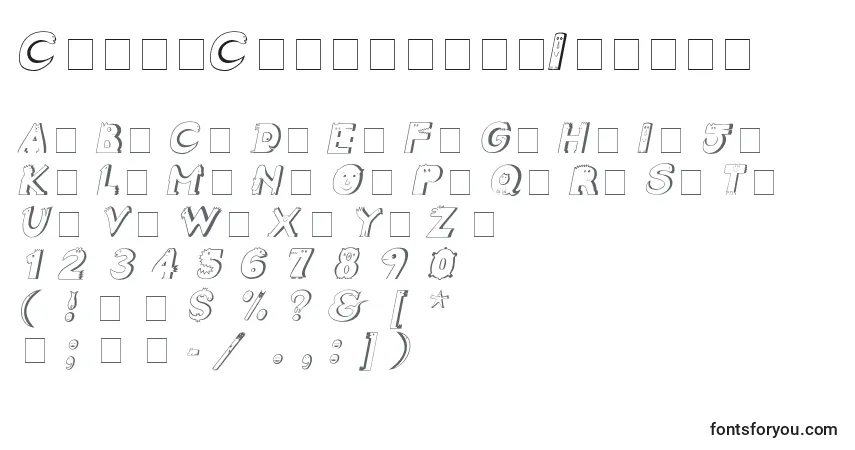 Шрифт CrazyCreaturesItalic – алфавит, цифры, специальные символы