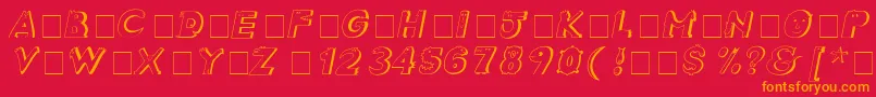 Weitere Informationen zur CrazyCreaturesItalic-Schriftart CrazyCreaturesItalic-Schriftart – Orangefarbene Schriften auf rotem Hintergrund