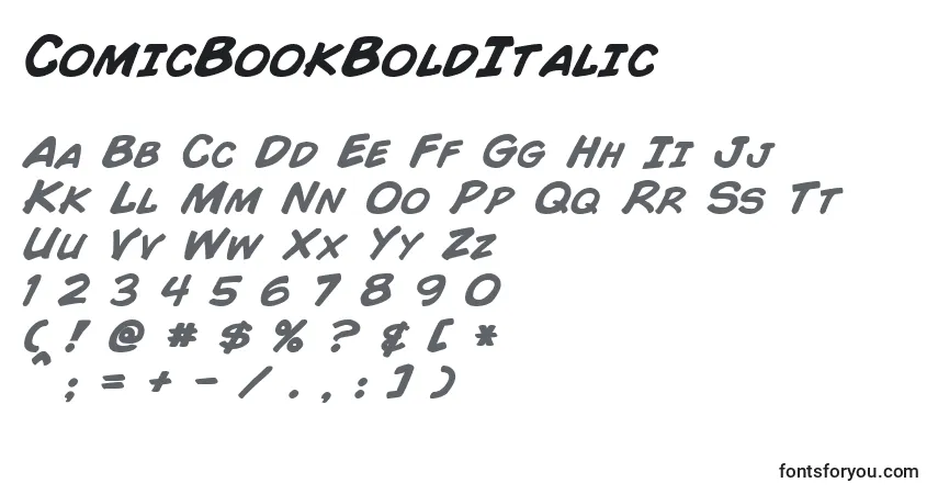 Schriftart ComicBookBoldItalic – Alphabet, Zahlen, spezielle Symbole