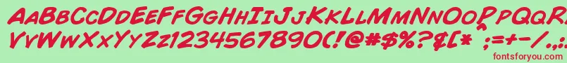 Fonte ComicBookBoldItalic – fontes vermelhas em um fundo verde