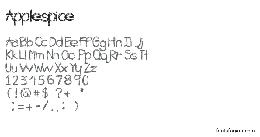 Applespice font – alphabet, numbers, special characters
