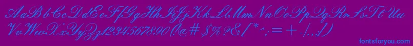 Windemerescriptssk-Schriftart – Blaue Schriften auf violettem Hintergrund