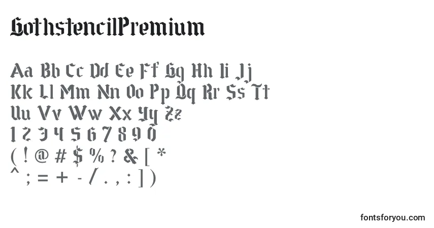 A fonte GothstencilPremium – alfabeto, números, caracteres especiais