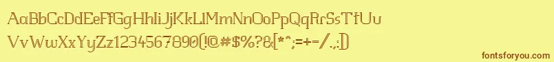 フォントWhitelinefeverlight100 – 茶色の文字が黄色の背景にあります。