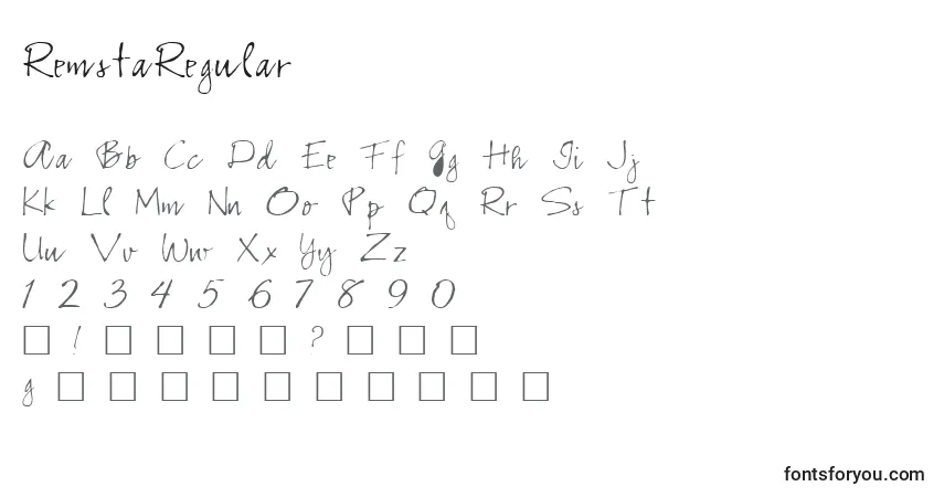 Czcionka RemstaRegular – alfabet, cyfry, specjalne znaki
