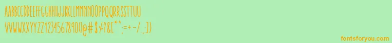 AracneUltraCondensedRegular-fontti – oranssit fontit vihreällä taustalla