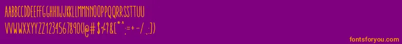 AracneUltraCondensedRegular-fontti – oranssit fontit violetilla taustalla