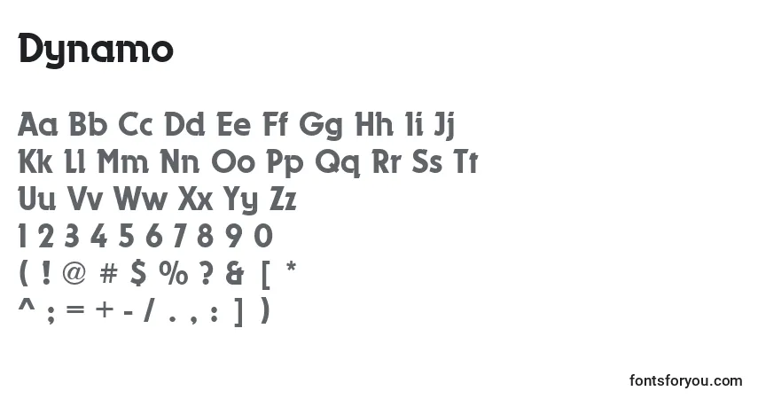 characters of dynamo font, letter of dynamo font, alphabet of  dynamo font