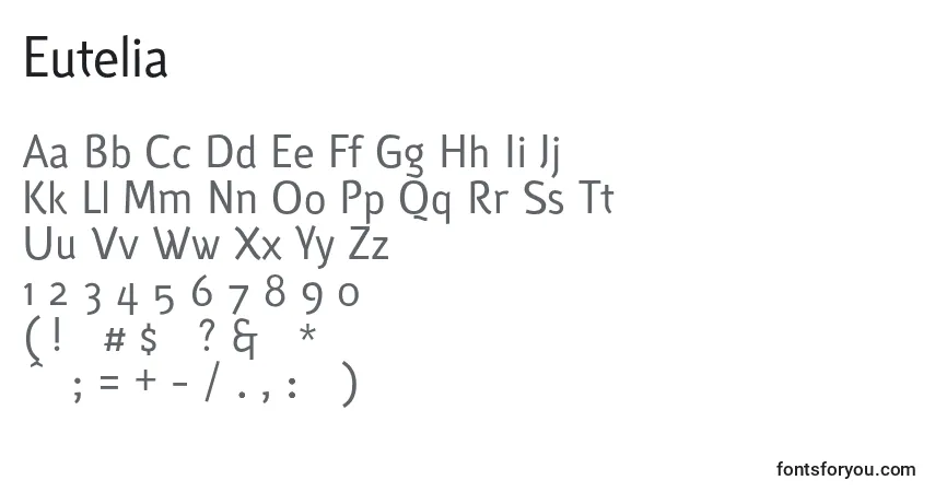 characters of eutelia font, letter of eutelia font, alphabet of  eutelia font