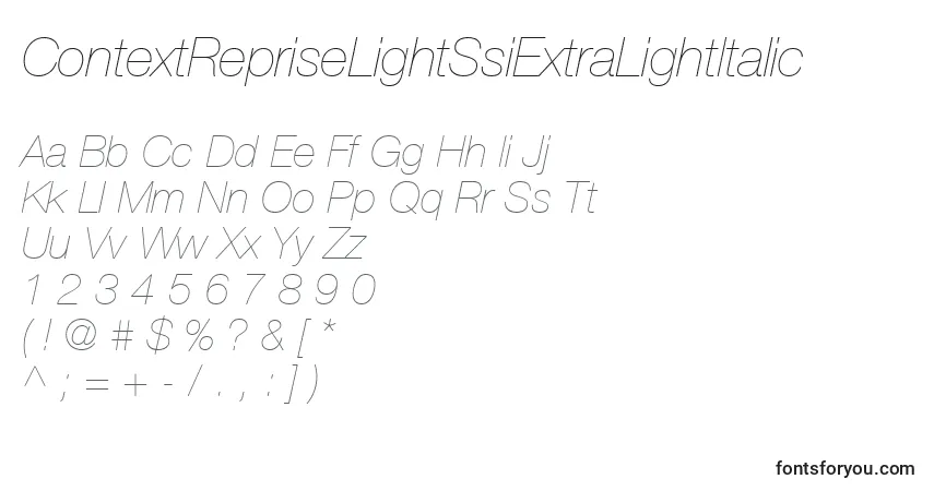 Czcionka ContextRepriseLightSsiExtraLightItalic – alfabet, cyfry, specjalne znaki