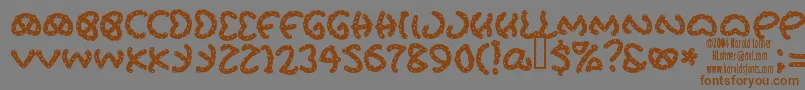 フォントPrets – 茶色の文字が灰色の背景にあります。