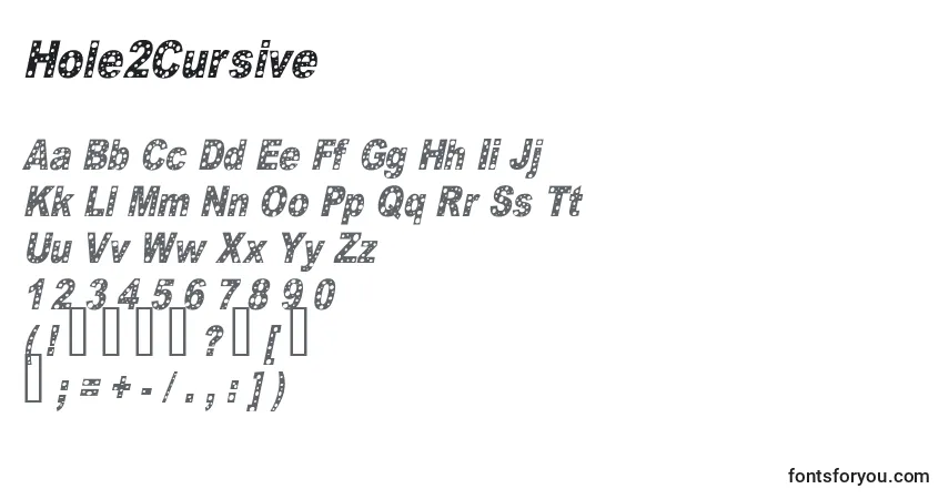 Czcionka Hole2Cursive – alfabet, cyfry, specjalne znaki