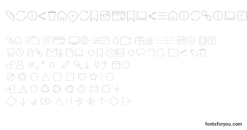 A fonte AristaProIconsHairlineTrial – alfabeto, números, caracteres especiais