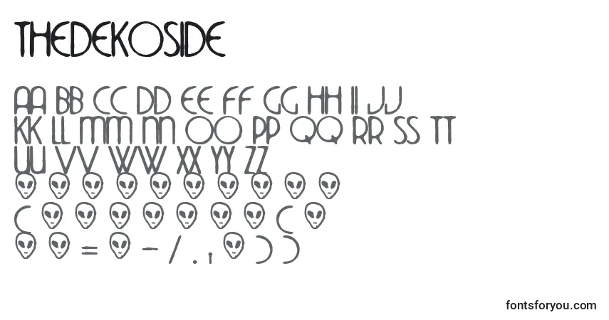 Czcionka Thedekoside – alfabet, cyfry, specjalne znaki