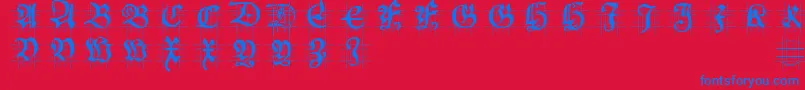 Hansschoenscapsingrid-Schriftart – Blaue Schriften auf rotem Hintergrund