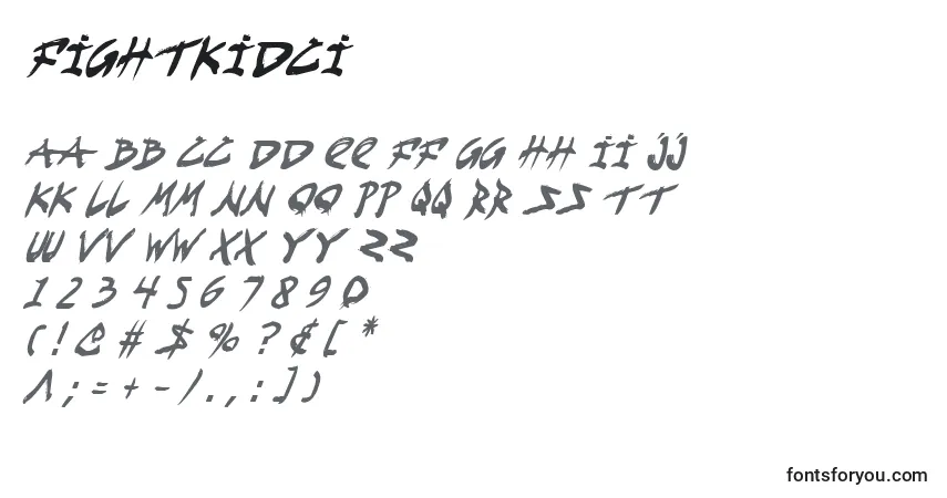 A fonte Fightkidci – alfabeto, números, caracteres especiais