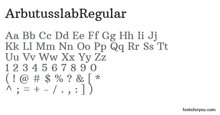 Schriftart ArbutusslabRegular – Alphabet, Zahlen, spezielle Symbole