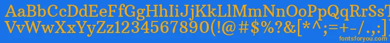 フォントArbutusslabRegular – オレンジ色の文字が青い背景にあります。