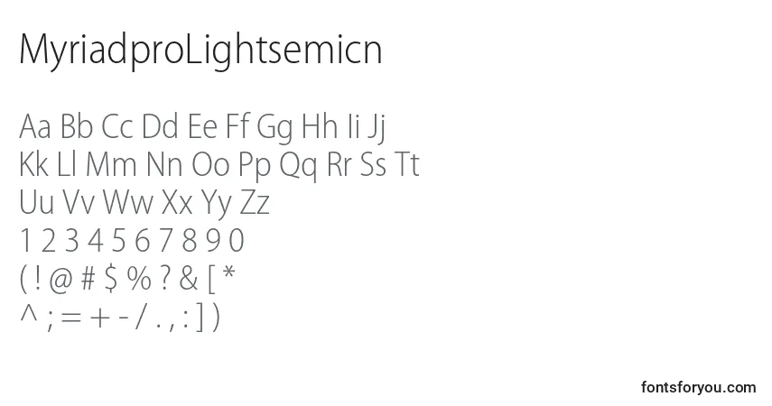 A fonte MyriadproLightsemicn – alfabeto, números, caracteres especiais