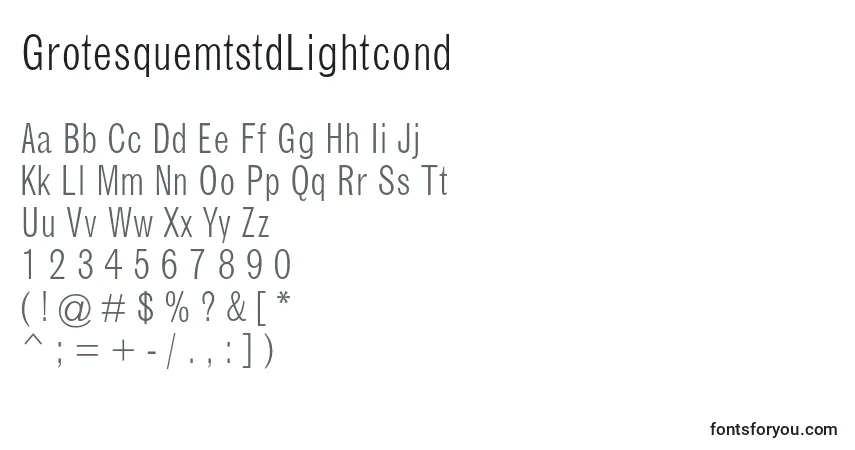 Czcionka GrotesquemtstdLightcond – alfabet, cyfry, specjalne znaki