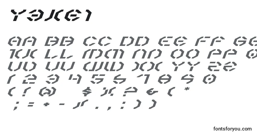 A fonte Y3kei – alfabeto, números, caracteres especiais
