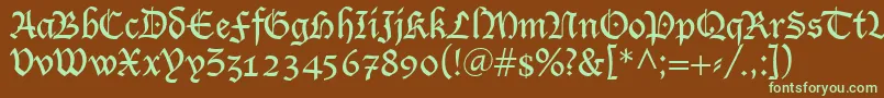 フォントLutherRegular – 緑色の文字が茶色の背景にあります。