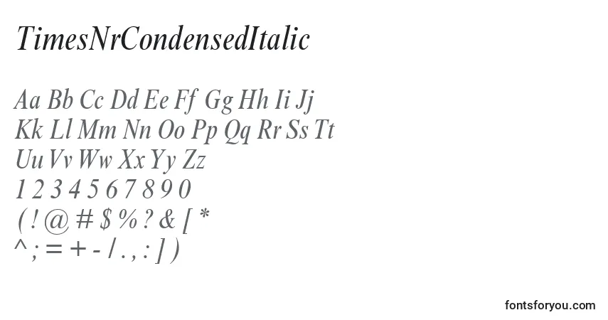 Czcionka TimesNrCondensedItalic – alfabet, cyfry, specjalne znaki