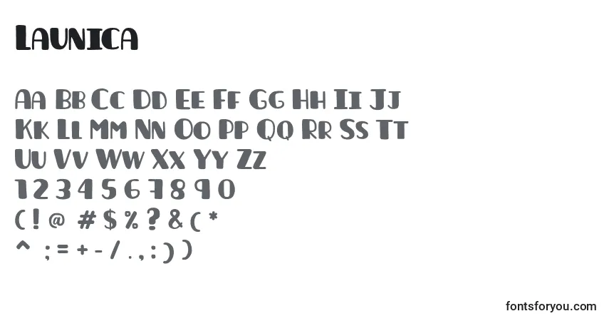 Fuente Launica - alfabeto, números, caracteres especiales