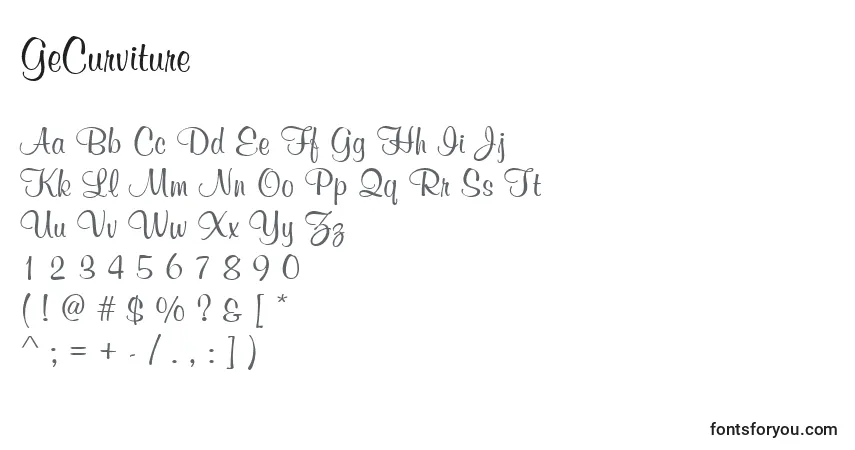 Czcionka GeCurviture – alfabet, cyfry, specjalne znaki