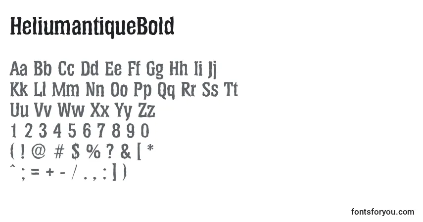 A fonte HeliumantiqueBold – alfabeto, números, caracteres especiais