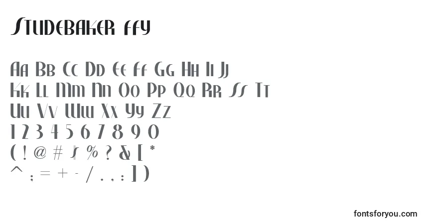 Czcionka Studebaker ffy – alfabet, cyfry, specjalne znaki