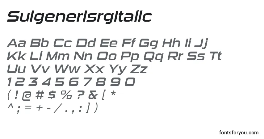 SuigenerisrgItalicフォント–アルファベット、数字、特殊文字