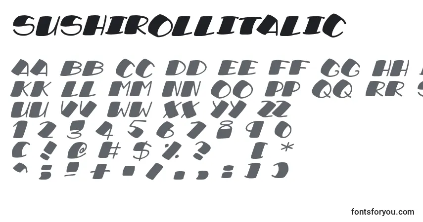 Czcionka SushiRollItalic – alfabet, cyfry, specjalne znaki