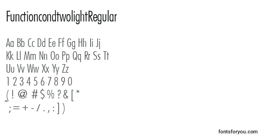 A fonte FunctioncondtwolightRegular – alfabeto, números, caracteres especiais
