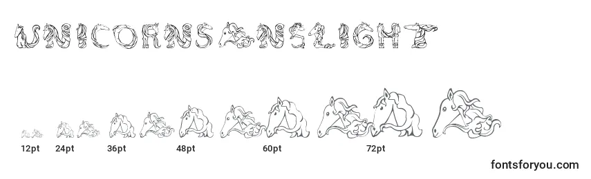 Размеры шрифта UnicornSansLight